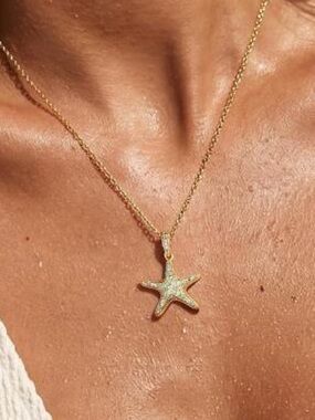 Anthropologie Gold Starfish Necklace with Turquoise Accents